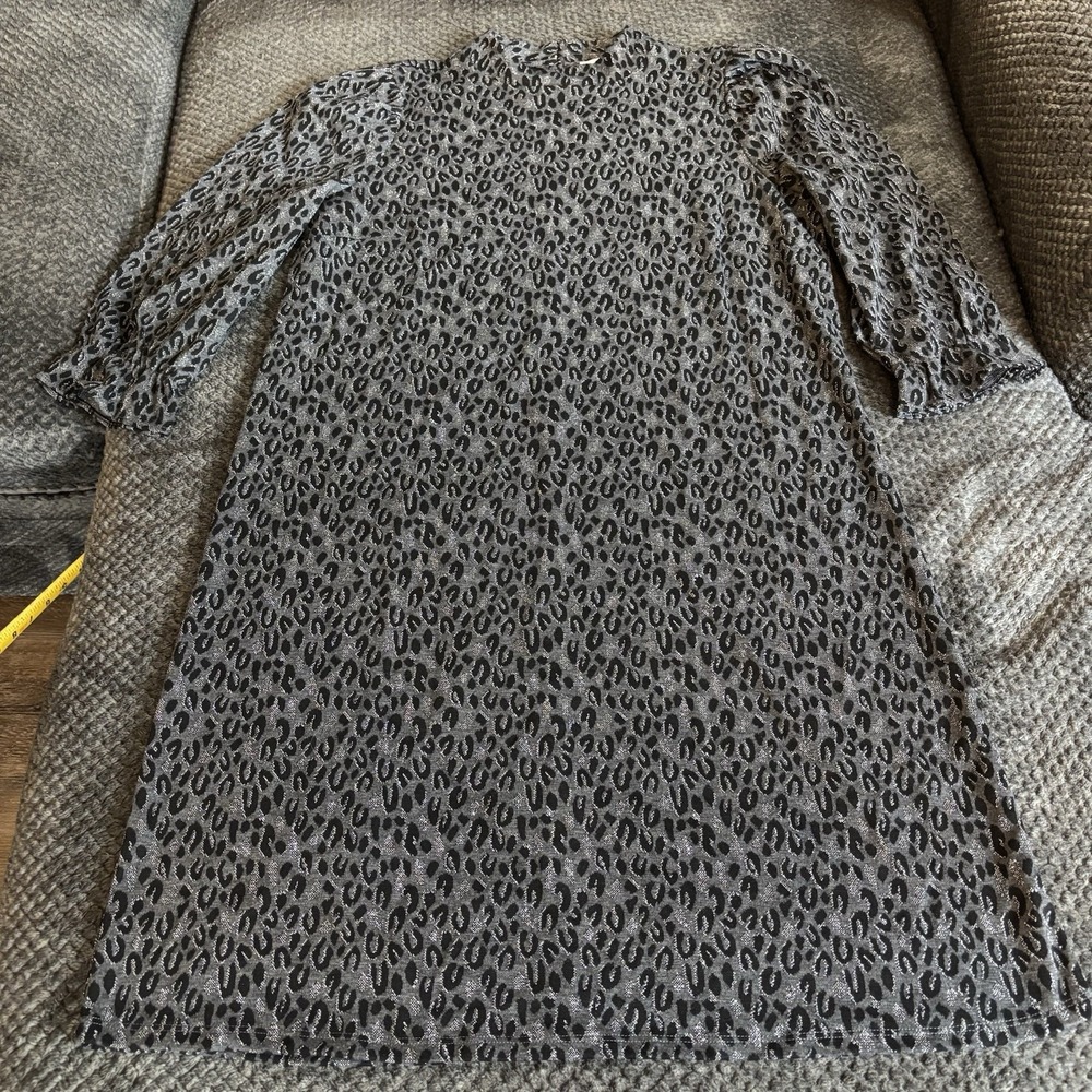 LOFT Gray Leopard Print Long Sleeve Dress
